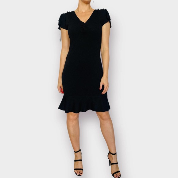 90s Carolyn‎ Eve Black Ruffed Hem Dress - Picture 4 of 9